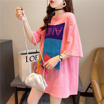【半額！期間限定！！】ゆったりロング丈切り替え三色半袖Tシャツ＜F-1565＞