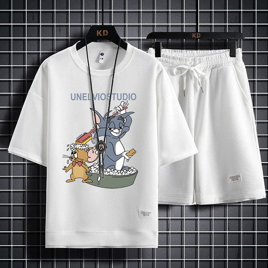 男女兼用 大人気 プリント Tシャツ & ショーツ セットアップ F-13331