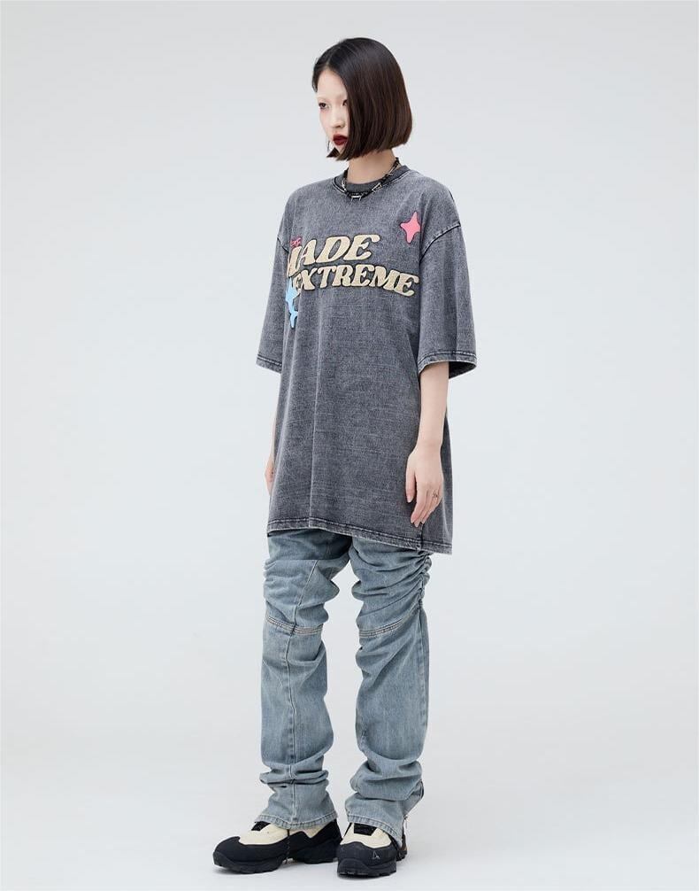 ストリートトレンドのレターファンプリント半袖Tシャツ<F-2906>