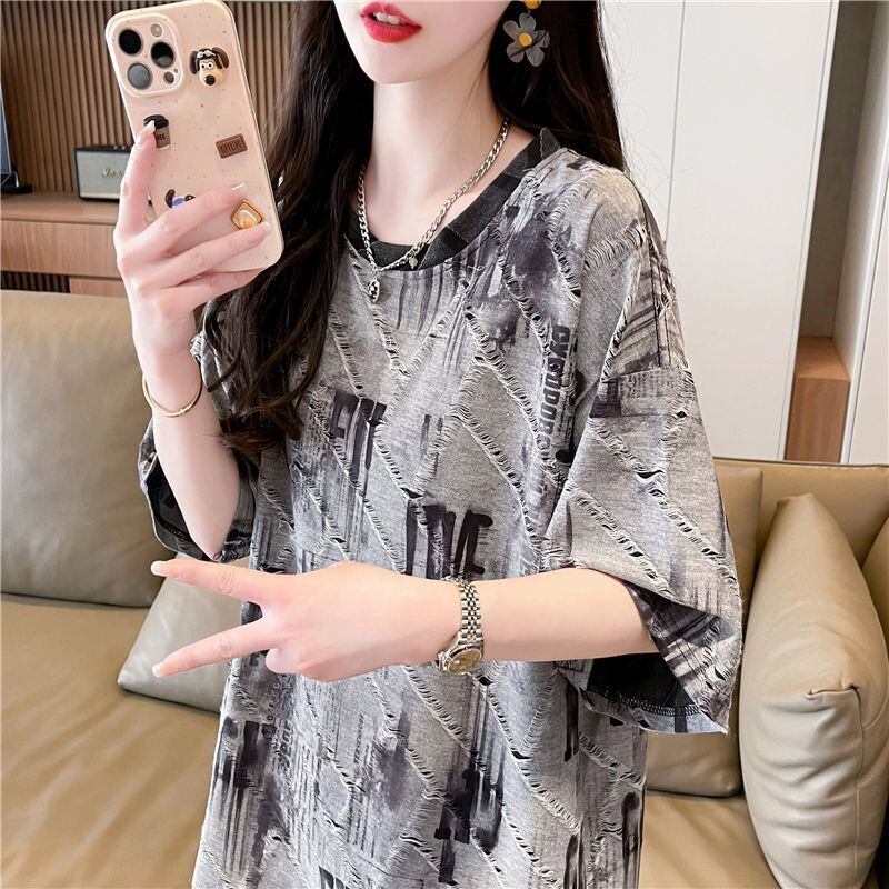 話題沸騰中 カジュアル 個性派 プリント ゆったり 半袖Tシャツ＜F-8572＞