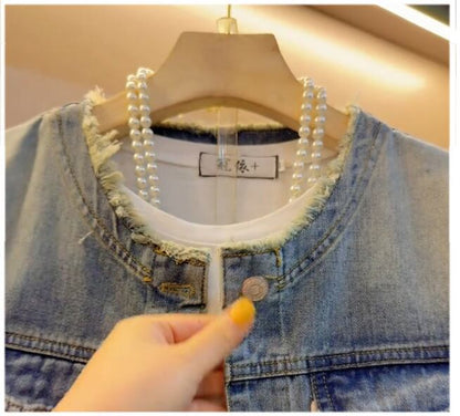 【人気商品再入荷】好感度UP 着心地良い 絶対欲しい レイヤード風 デニム 切り替え ジャケットゆったりコートF-11061