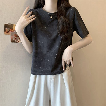 着回し力抜群 ホットダイヤモンド 定番シンプル 全2色 半袖Tシャツ カットソー ＜F-8591＞