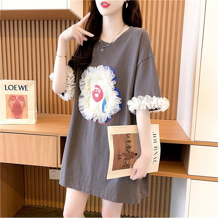 デザインセンスレースステッチTシャツ半袖新しいスタイル<F-2932>