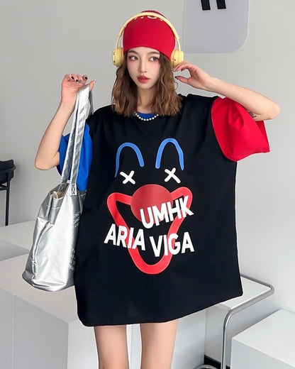 お勧めカラーマッチング ゆったり ビッグロゴ 半袖Tシャツ 全2色＜F-4838＞
