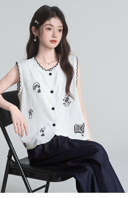 海外トレンド カジュアル 好感度UP 袖なし Tシャツ ＜F-11965＞