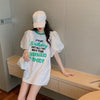 話題沸騰中 パフスリーブ ファッション プリント 全2色 半袖 Tシャツ <F-8662>