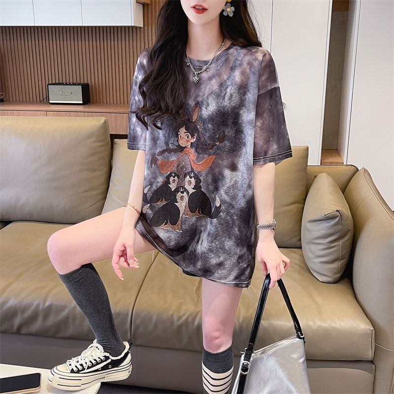 着回し力抜群 絞り染め アバンギャルド プリント 3色選択 半袖Tシャツ＜F-8575＞