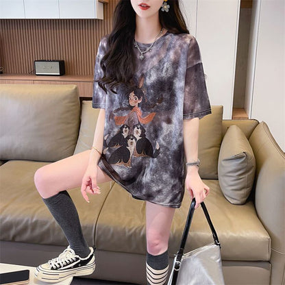 着回し力抜群 絞り染め アバンギャルド プリント 3色選択 半袖Tシャツ＜F-8575＞