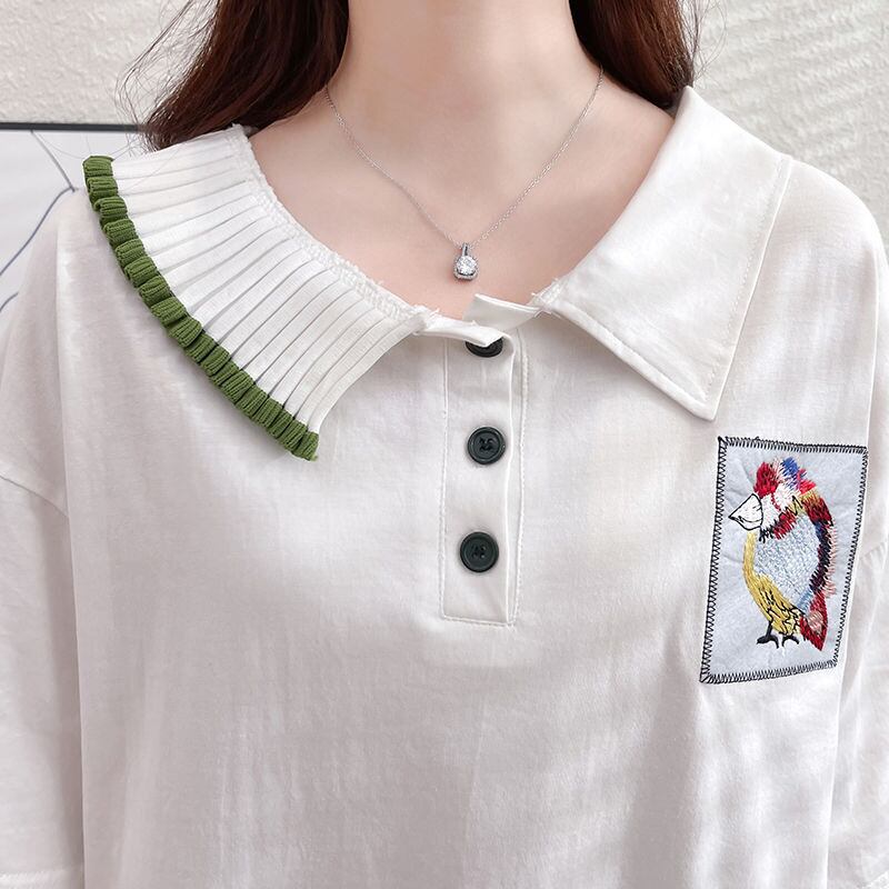 絶対欲しい キュート 定番シンプル 切り替え 全2色 半袖TシャツF-8742