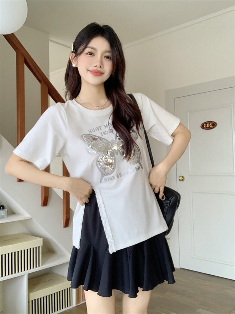 絶対欲しい キュート 超人気 ピンク プリント スパンコール 3色選択 半袖Tシャツ＜F-8570＞