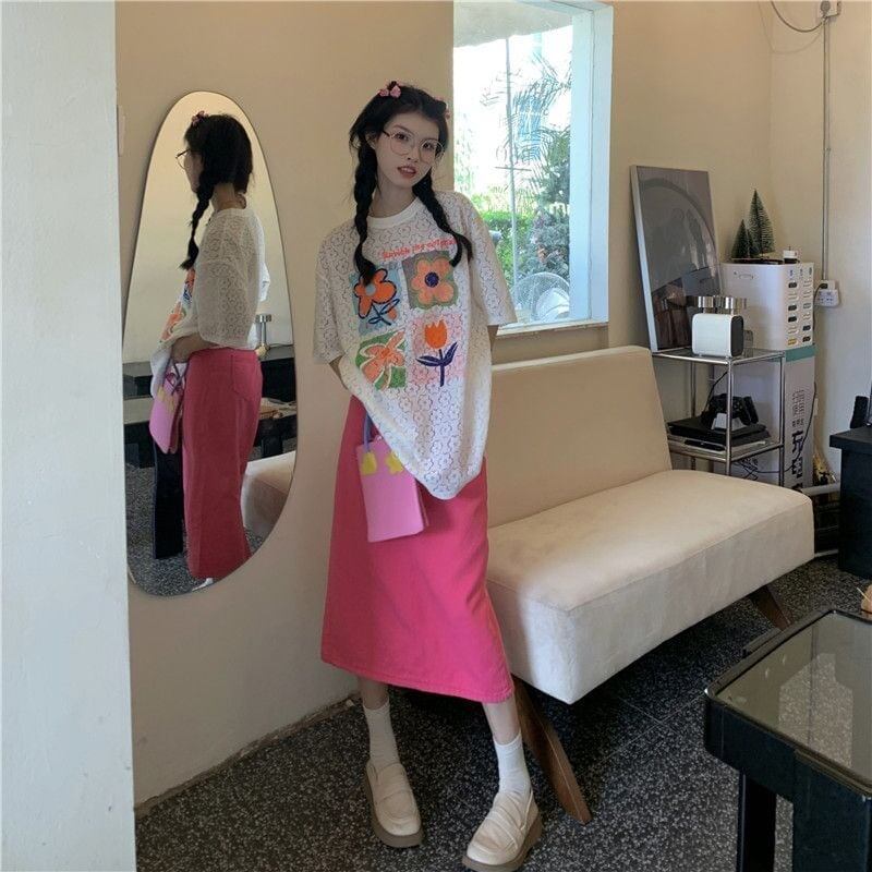 新作   透かし彫り 半袖 Ｔシャツ <F-8089>
