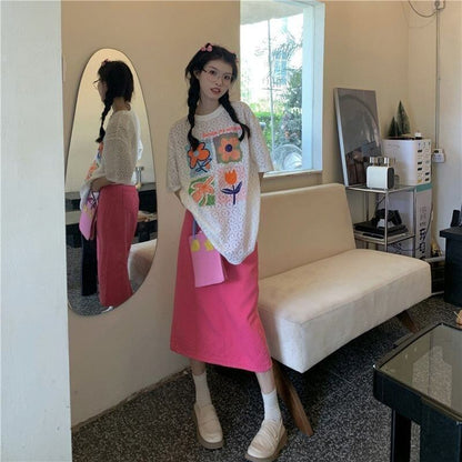 新作   透かし彫り 半袖 Ｔシャツ <F-8089>