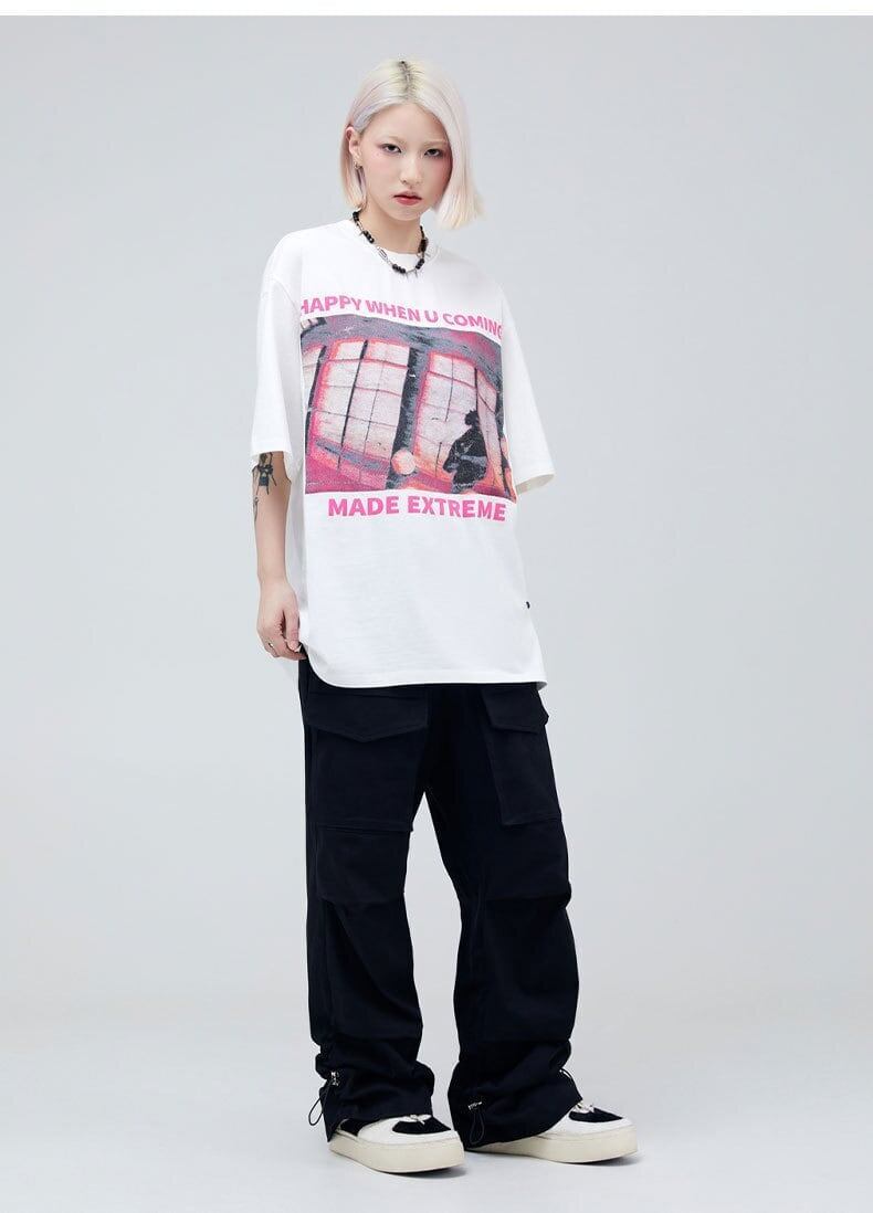 タイドブランド   ロックアメリカンストリートレタープリント半袖Tシャツ<F-2903>