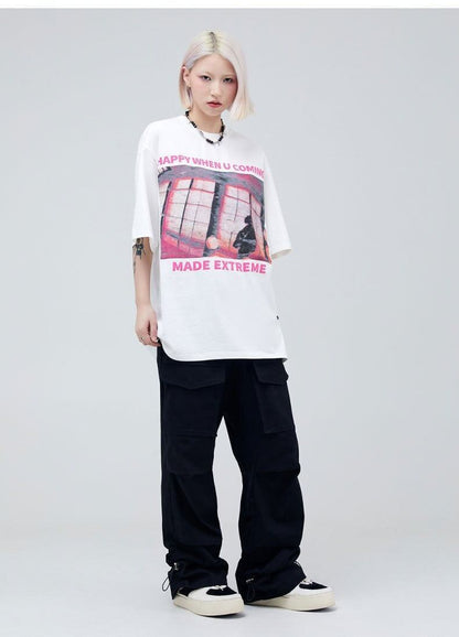 タイドブランド   ロックアメリカンストリートレタープリント半袖Tシャツ<F-2903>