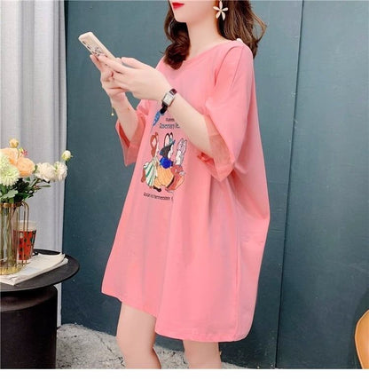優しい雰囲気   バックオープン ロングTシャツ ゆったり半袖＜F-2939＞