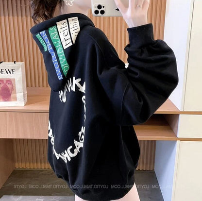 韓国系ハートマークプリントフード付きパーカー三色あり＜F-4143＞