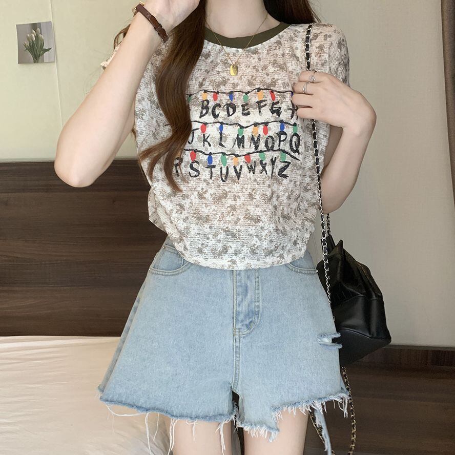 好感度UP カジュアル 大人可愛い プリント 全2色 半袖 Tシャツ＜F-8822＞
