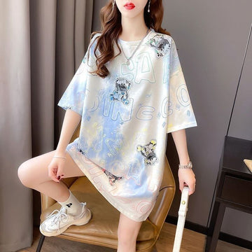 大好評   クマ柄 Tシャツ ゆったり半袖 ＜F-3990＞