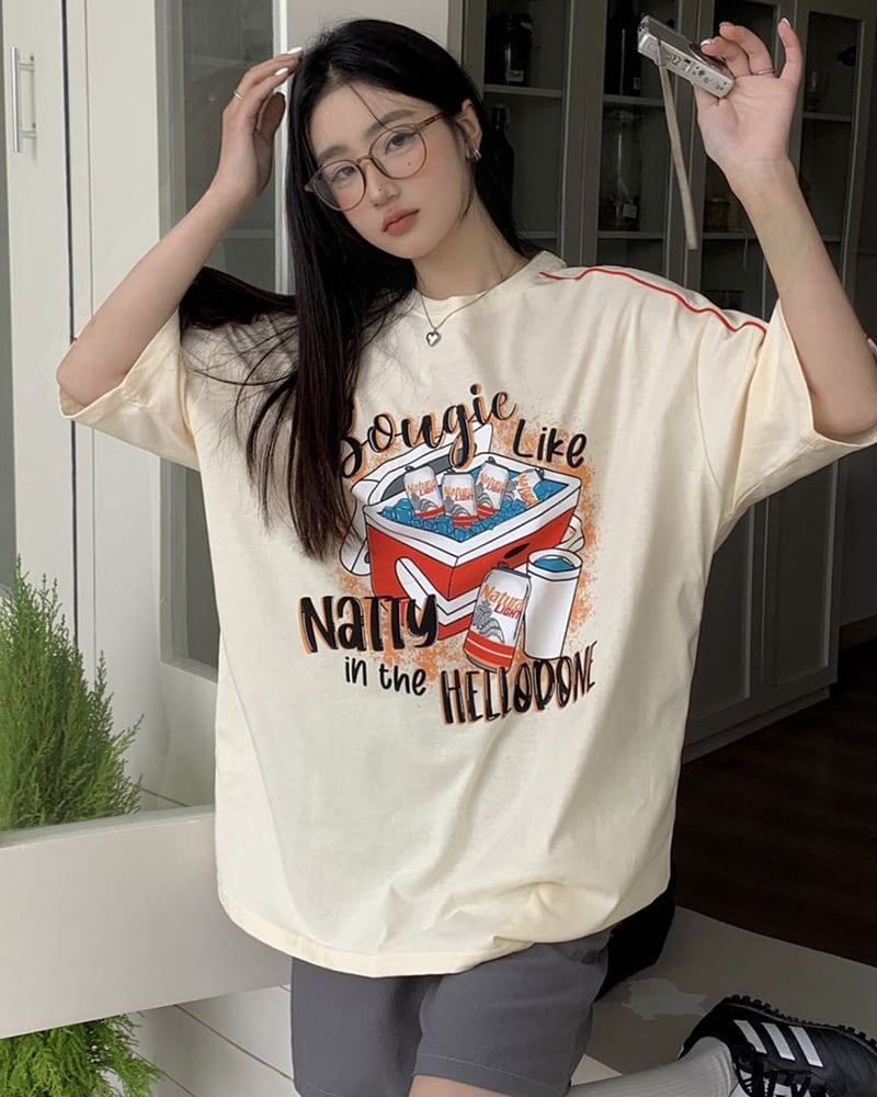 着?せ ゆったり ビッグロゴ ロングTシャツ 半袖 ワンピース<F-4859>