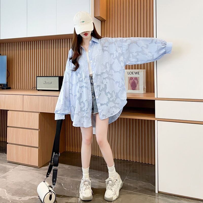 売り切れ必至 シンプル 超人気 透け感 日焼け対策 全2色 シャツ ＜F-8546＞