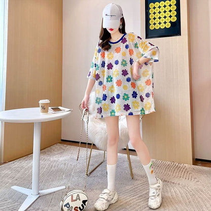 大人可愛い 半袖 紫外線対策 ラウンドネック ルーズ Tシャツ ＜F-8642＞
