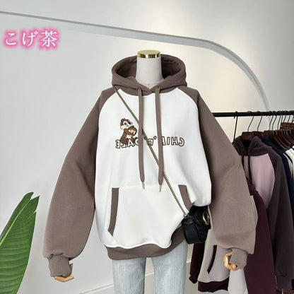【裏起毛】韓国系  刺?ロゴ厚手ゆったりフード付きパーカ全3色 <F-4740>