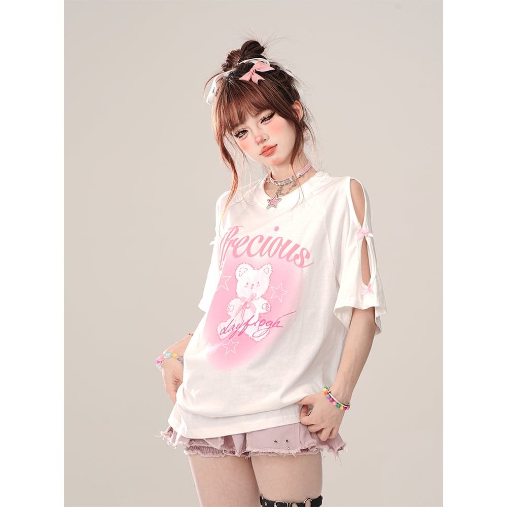 着回し力抜群 レース スウィートプリント 全2色 半袖Tシャツ ＜F-8711＞