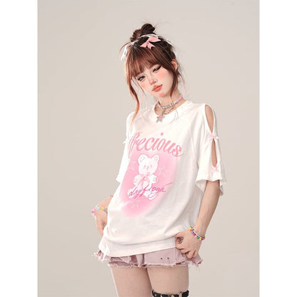 着回し力抜群 レース スウィートプリント 全2色 半袖Tシャツ ＜F-8711＞