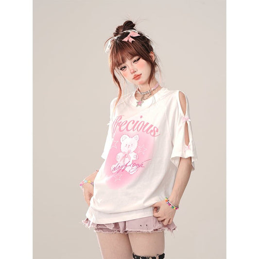 着回し力抜群 レース スウィートプリント 全2色 半袖Tシャツ ＜F-8711＞