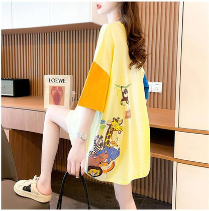 遊び心溢れるキュートなデザインのレディースゆったり半袖Tシャツ<F-2855>