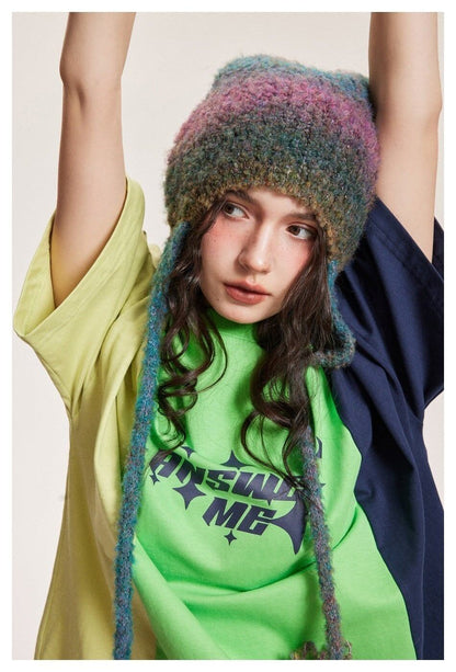 タイドブランドデザインセンス配色レトロプリントコットンTシャツ<F-2899>