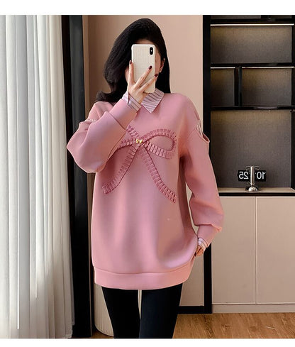 好感度UP レイヤード風 柔らかくて優しい印象 切り替え プラスベルベット 全3色 スウェット＜F-9809＞
