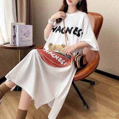 スタイリッシュ プリント カジュアル Tシャツ カットソー ワンピース＜F-8285＞