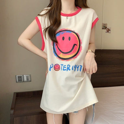 【半額！期間限定！！】超人気 ファッション カジュアル プリント ノースリーブ Tシャツ<F-8487>