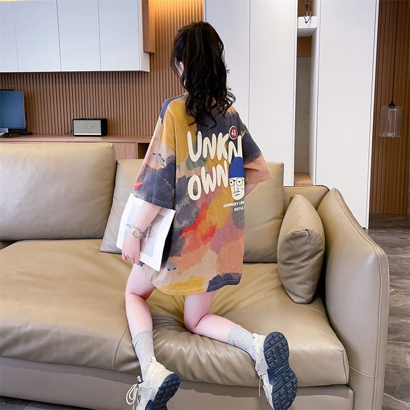 売り切れ必至 絞り染め ファッション プリント 2色選択 半袖Tシャツ＜F-8573＞