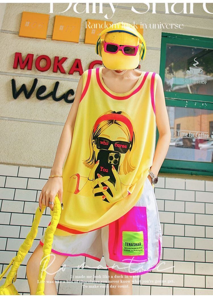 軽い生地が夏にぴったり！ ノースリーブ プリント全2色 Tシャツ カットソー＜F-11359＞