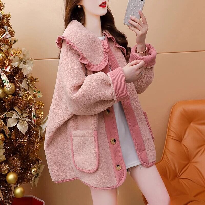 新商品 柔らかくて優しい印象 大人可愛い フリルドールカラーガーリーコートF-9946