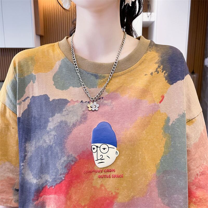 売り切れ必至 絞り染め ファッション プリント 2色選択 半袖Tシャツ＜F-8573＞