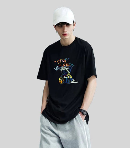 スタイルアップ カジュアル おしゃれ度高め プリント全5色 半袖Tシャツ<F-9437>