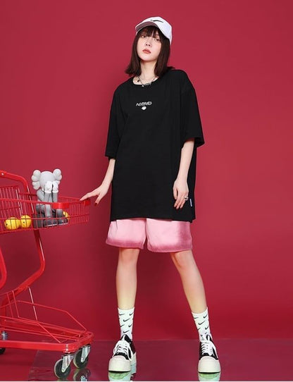 デザインセンス漫画プリント半袖Tシャツショートパンツスーツ<F-5019>