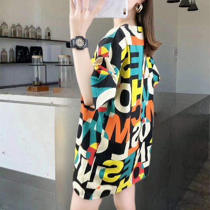 売り切れ必至 カラーマッチング 個性派 プリント全2色 半袖Tシャツ カットソー ＜F-8556＞