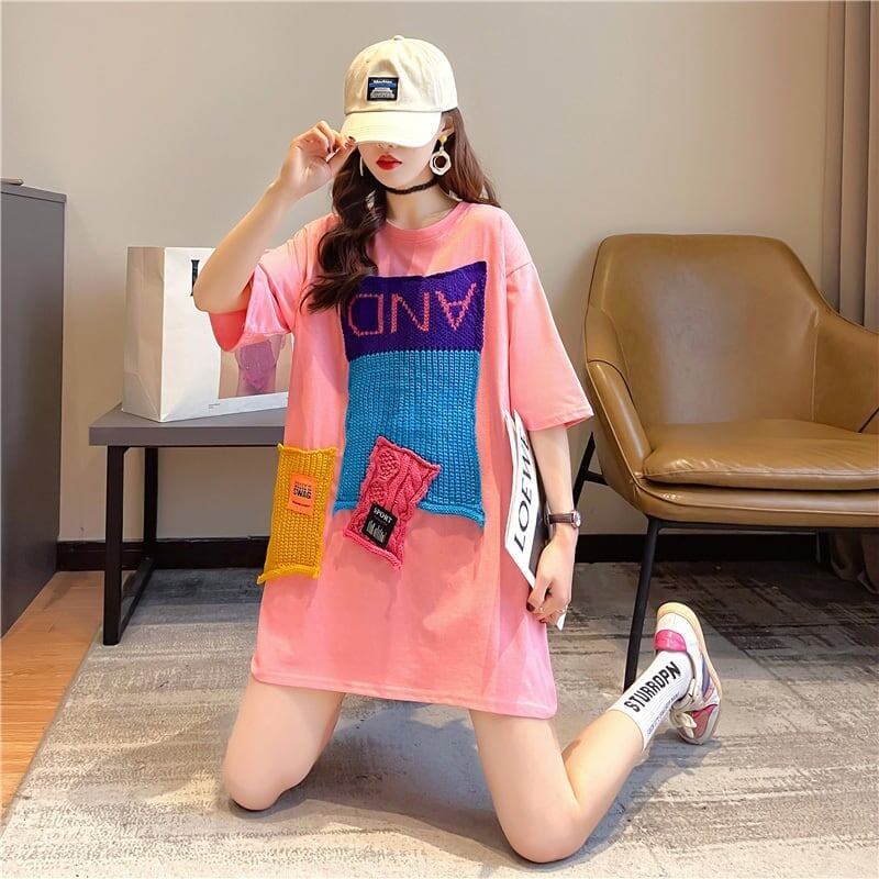 【半額！期間限定！！】ゆったりロング丈切り替え三色半袖Tシャツ＜F-1565＞