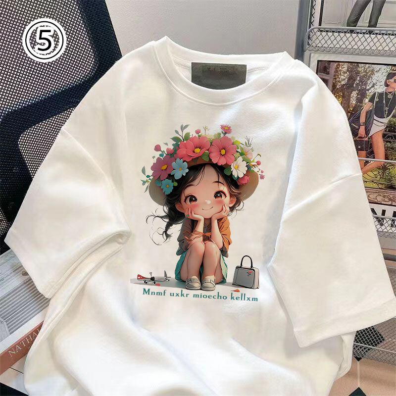 大人可愛い カジュアル 定番シンプル プリント 6種選択可 半袖TシャツF-8906