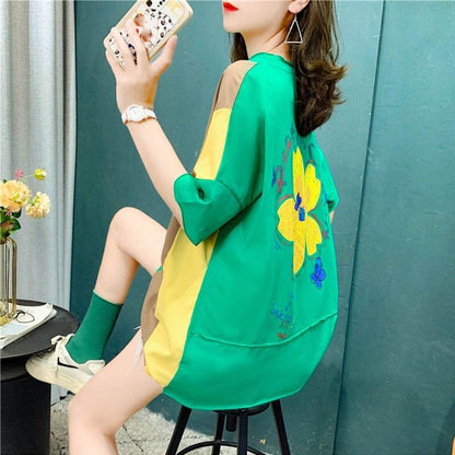 スタイリッシュ 切り替え 一目惚れ プリント Tシャツ カットソー＜F-3628＞