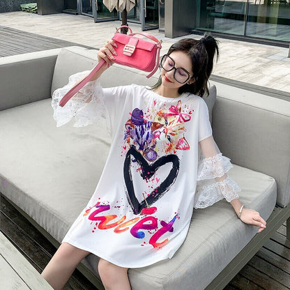 好感度UP デザイン スウィート 一目惚れ 切り替え Tシャツ ＜F-8004＞