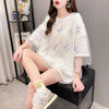 イントレンディなメッシュフェイクツーピースバタフライTシャツルーズトップ<F-2858>