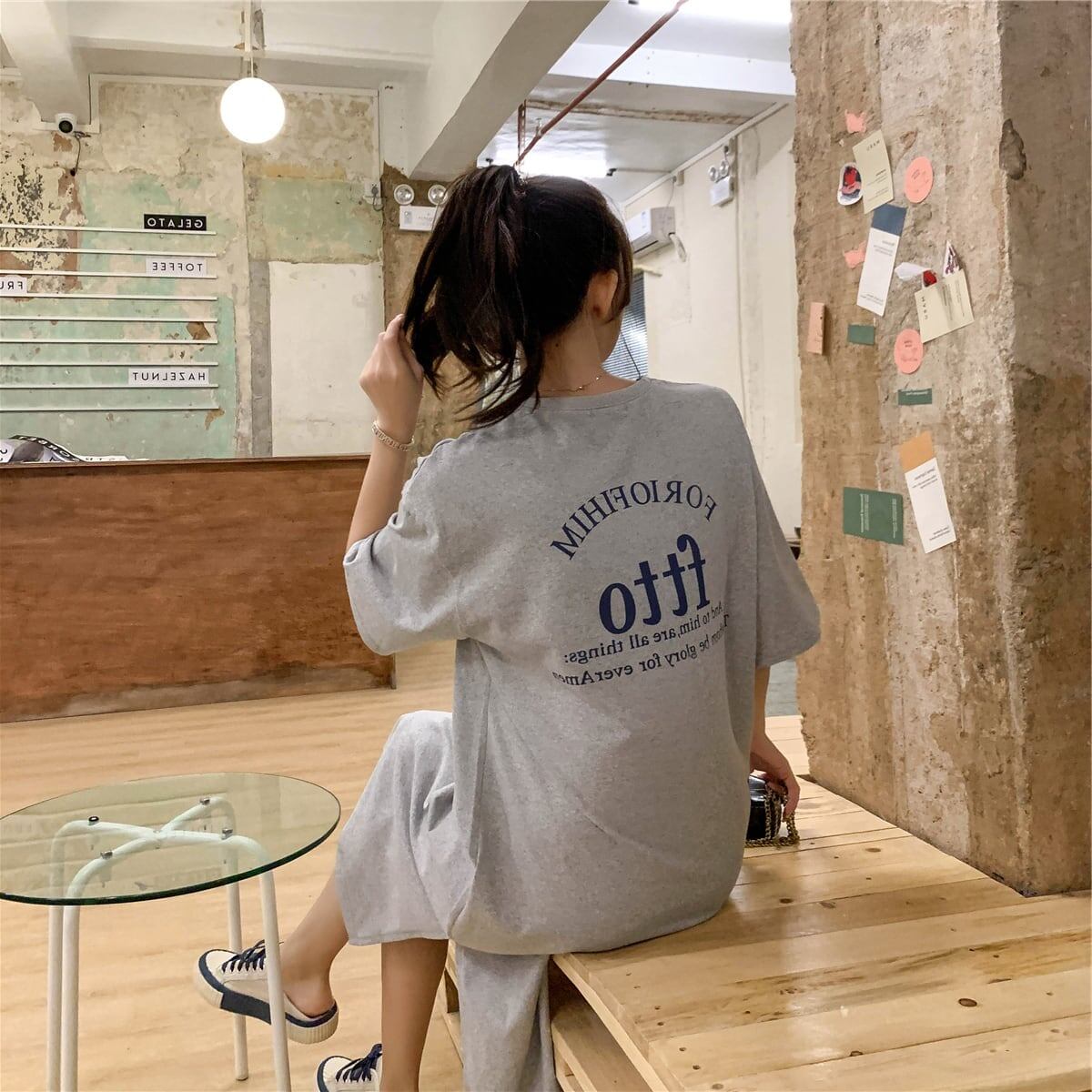 美人度アップ プリント チャーミング Tシャツ カットソー ワンピース＜F-3602＞
