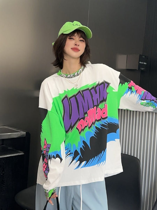 着回し力抜群 アバンギャルド 個性的なデザイン プリント全2色 TシャツF-9225
