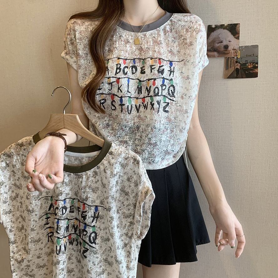 好感度UP カジュアル 大人可愛い プリント 全2色 半袖 Tシャツ＜F-8822＞