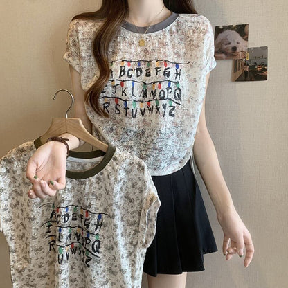 好感度UP カジュアル 大人可愛い プリント 全2色 半袖 Tシャツ＜F-8822＞